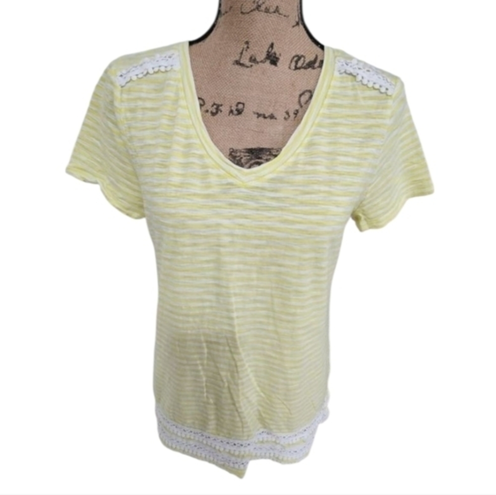 Talbots yellow and white lace and pom pom trim tunic size medium